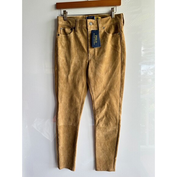 NWT $1298 POLO RALPH LAUREN WOMEN'S LEATHER Pants sz 4 100% COW LEATHER - Picture 1 of 15
